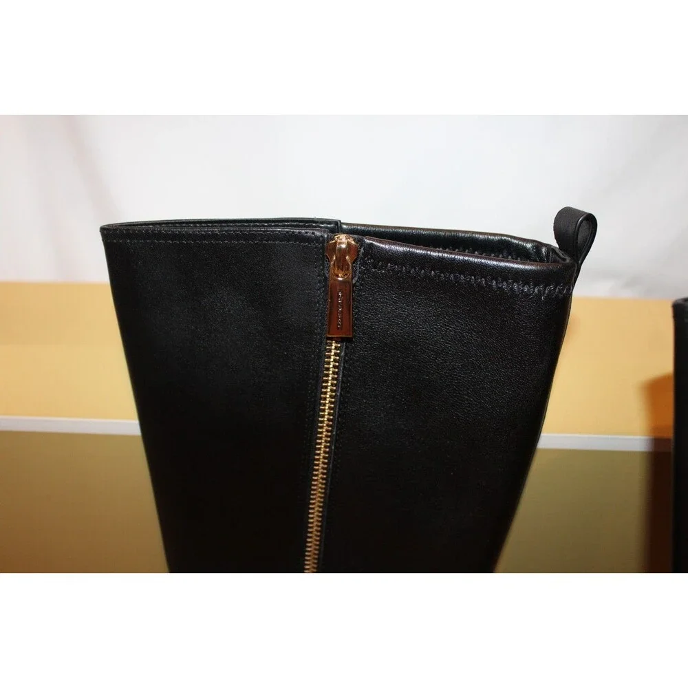$375 Michael Kors Women's Mindy Flat Leather Tall Black Boots 5 W